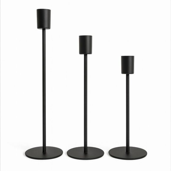 Lot of 3 Black Metal Candlesticks Candle Holders Minimalist Modern Taper Stand - Picture 1 of 12